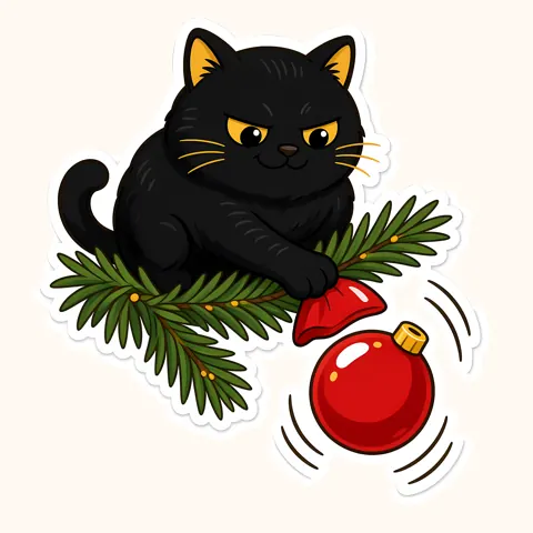 Black Cat Knocking Off Christmas Bauble design