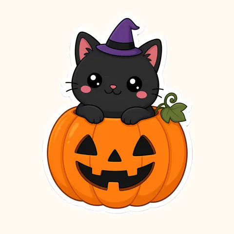 Black Cat in Jack O Lantern with Witch Hat design